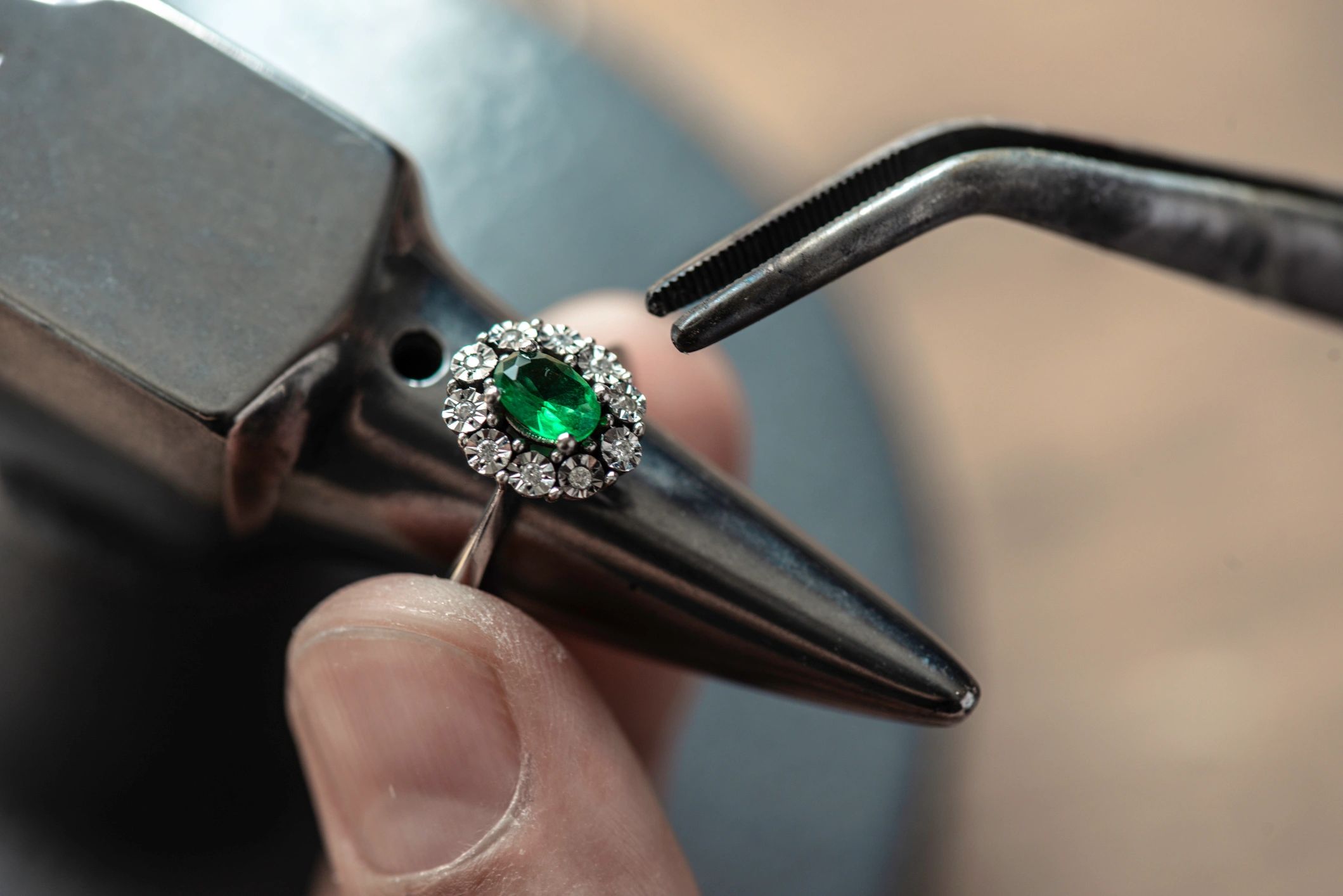 Jeweler making a gemstone ring